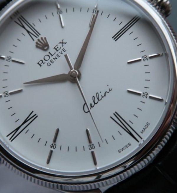 Replica Rolex MK Cellini Time 50509 SS Rome White Dial Leather Strap