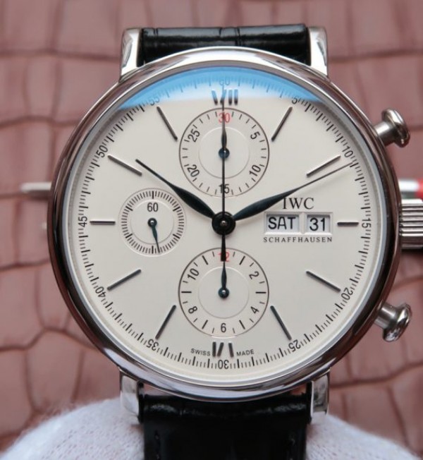 Replica IWC Portofino Chrono IW391001 White Dial Leather Strap