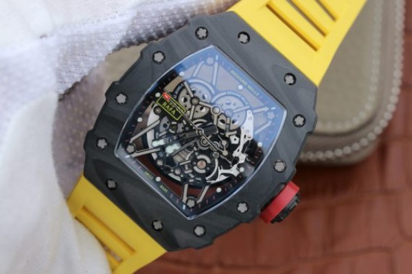 Replica Richard Mille RM035-02 Rafael Nadal FC Titanium Case KVF Skeleton Dial Red Yellow Rubber Strap MIYOTA8215