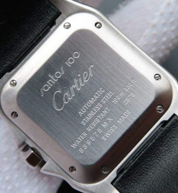 Replica Cartier V6 Santos 100 W20106X8 36mm White Dial Black Leather Strap A2824