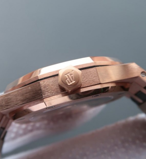 Replica Audemars Piguet JF Royal Oak 37mm 15452 RG Full Paved Diamonds Leather Strap A3120