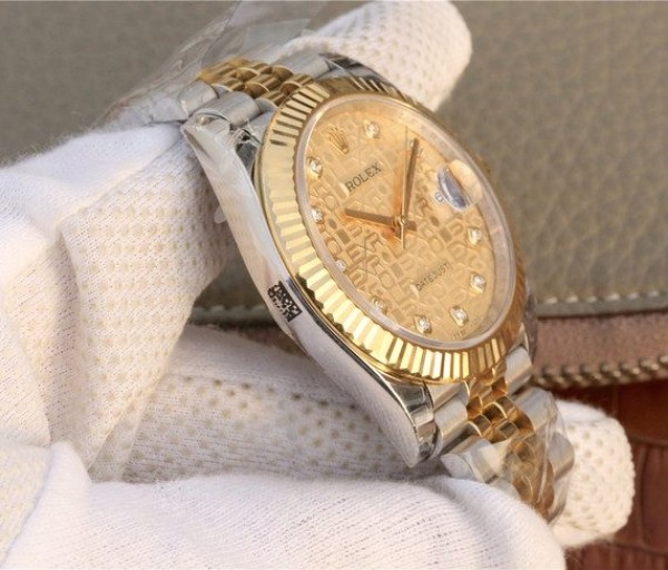 Replica Rolex DateJust 41mm SS/YG YG Textured Dial YG Wrapped Fluted Bezel SS/YG Bracelet A2836