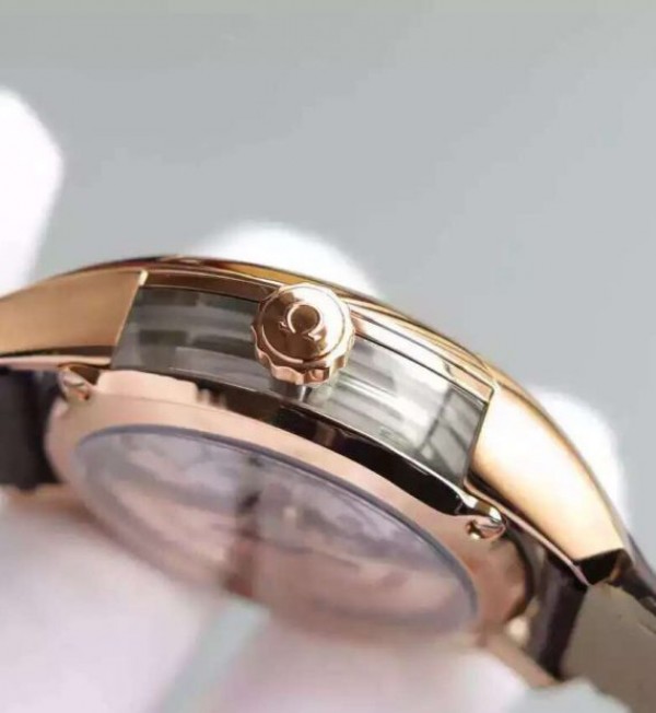 Replica Omega V6F De Ville Hour Vision Co-Axial 41mm RG Brown Dial Brown Leather Strap A8500