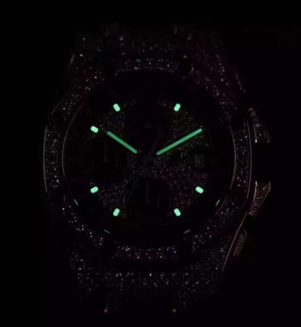 Replica Audemars Piguet JF Royal Oak Offshore RG Full Paved Diamonds Leather Strap A7750
