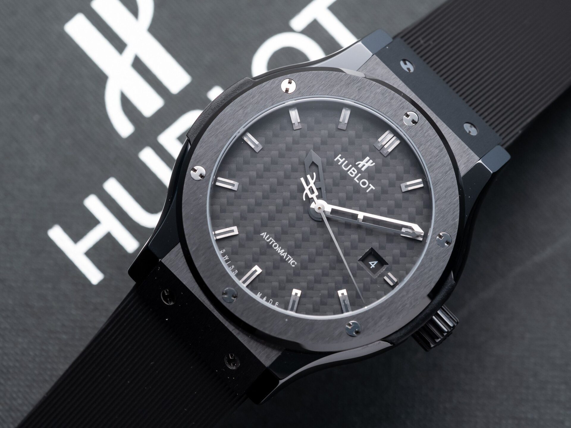 Hublot Classic Fusion Replica Watch Ceramic Carbon Dial Rubber Strap GSF 42mm
