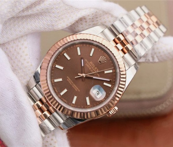 Replica Rolex DateJust 41mm 126331 RG Wrapped Brown Dial SS/RG SS Bracelet A3235