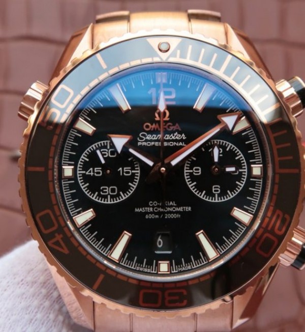 Replica Omega Planet Ocean Master Chronometer RG Black Bezel Black Dial RG Bracelet A9301