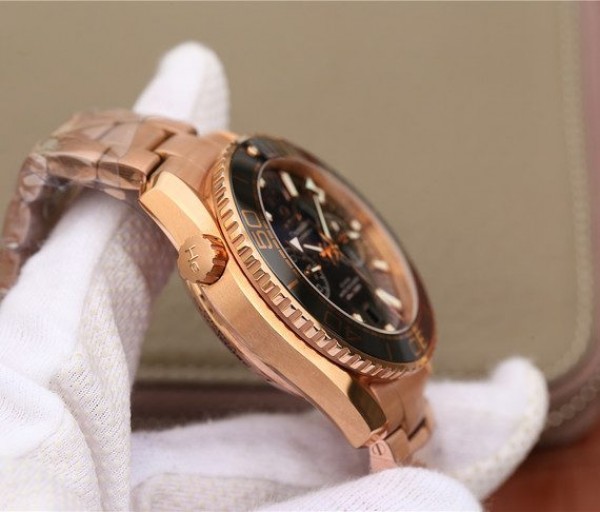 Replica Omega OMF Planet Ocean Master Chronometer RG Black Bezel Black Dial RG Bracelet A9901