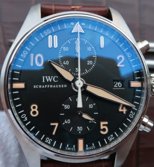 Replica IWC ZF Pilot Chrono SS IW387808 Black Dial Leather Strap
