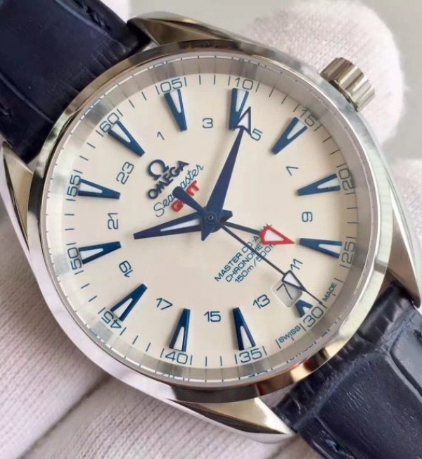 Replica Omega Seamaster CO-AXIAL 150M GoodPlanet SS GMT White Dial Leather A8605