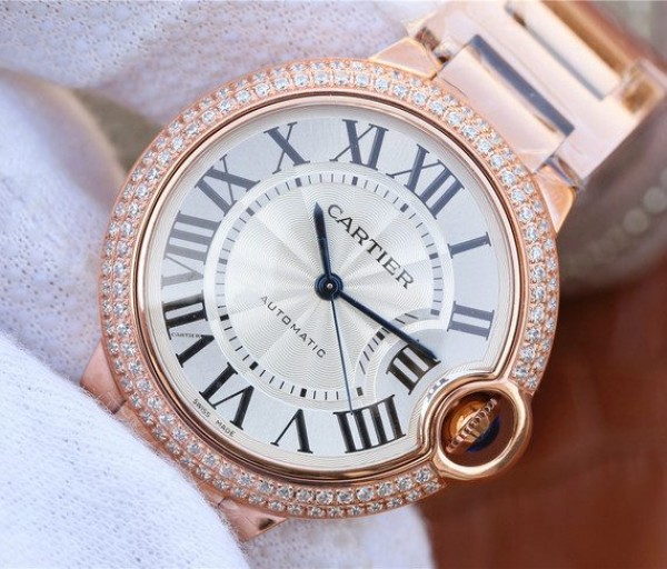 Replica Cartier Ballon Bleu 36mm RG White Textured Dial Diamond Bezel