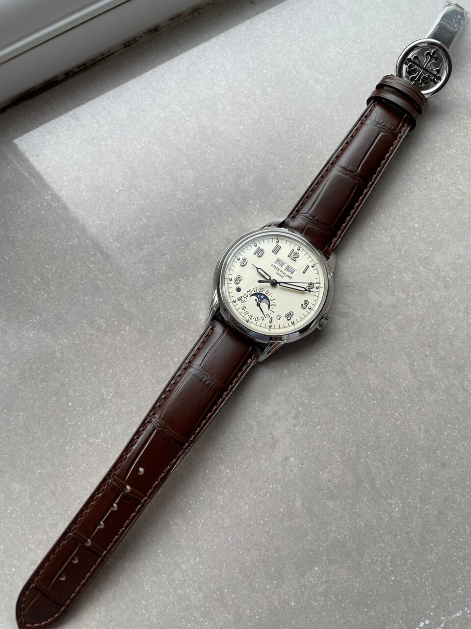 Replica PATEK PHILIPPE Perpetual Calendar 5320G-001 SS GSF 1:1 Best Edition Cream Dial on Brown Leather Strap A324