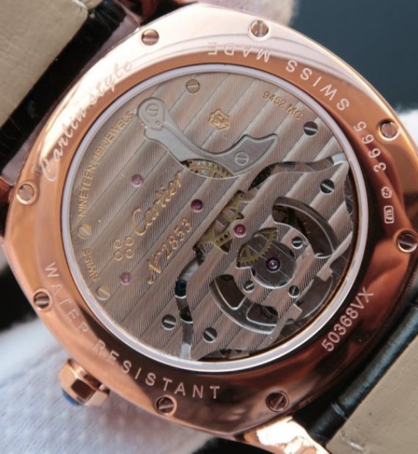 Replica Cartier Drive de Cartier Tourbillon RG White Textured Dial Leather Strap