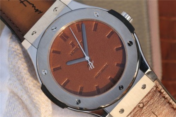 Replica Hublot Classic Fusion 45mm SS Berluti Scritto Brown Leather Dial Gummy Strap A2892