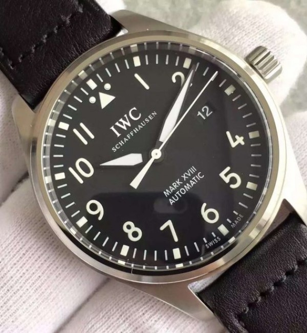 Replica IWC MKF Mark XVIII IW327001 Black Dial Leather Strap