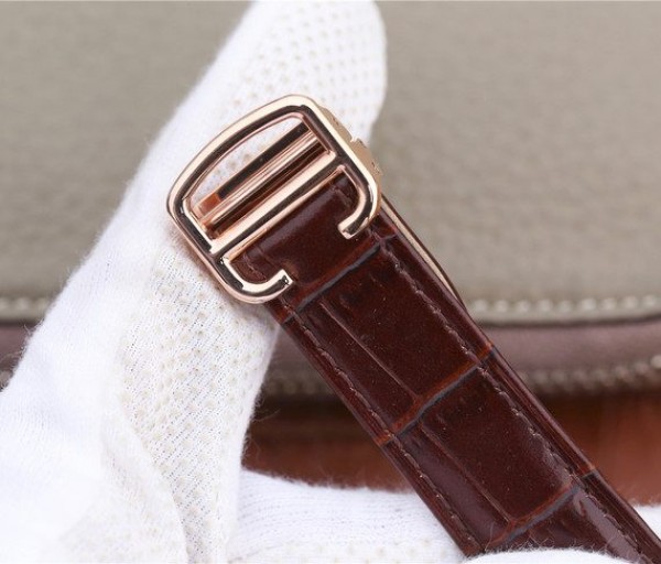 Replica Cartier Ballon Bleu de Cartier Tourbillon RG Paved Diamonds Leather Strap
