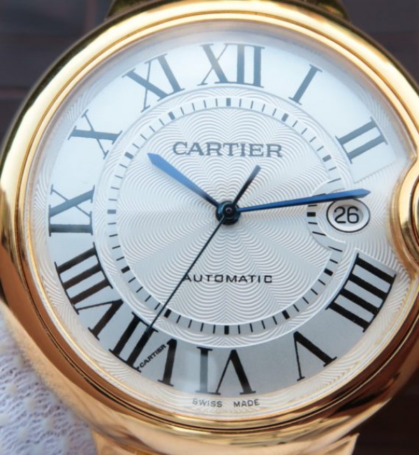 Replica Cartier Ballon Bleu 42mm YG White Dial Leather Strap ETA 2824