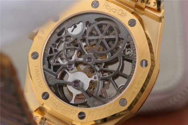 Replica Audemars Piguet Royal Oak Tourbillon Extra-Thin Openworked YG Skeleton Dial YG Bracelet