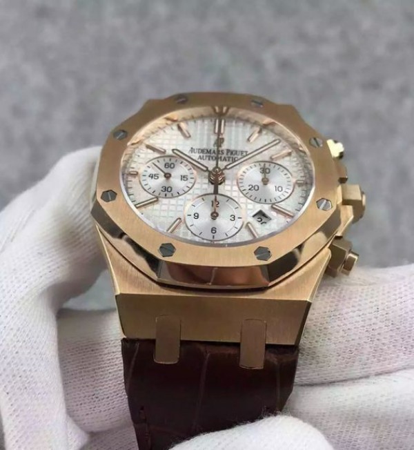 Replica Audemars Piguet Royal Oak Chronograph SS White Dial Leather Strap A7750