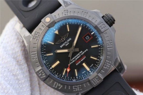 Replica Breitling Avenger BlackBird 44mm DLC GF Titanium Case Black Dial Rubber Strap A2824