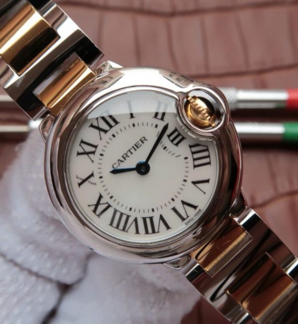 Replica Cartier Ballon Bleu Ladies 28mm SS White Dial SS/YG Bracelet Ronda Quartz