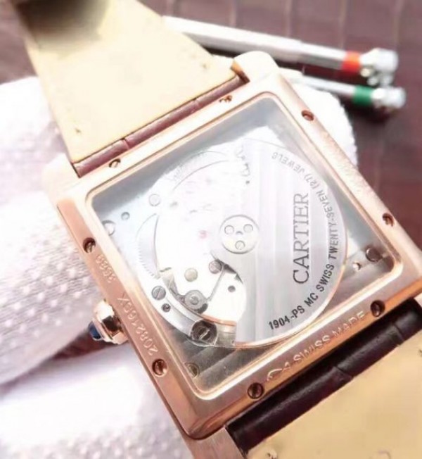 Replica Cartier Tank MC RG Brown Dial RG Mark Brown Leather Strap