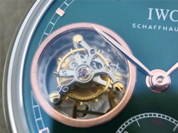 Replica IWC Portuguese Tourbillon IW5463 SS YLF Green Dial RG Markers Black Leather Strap A98900