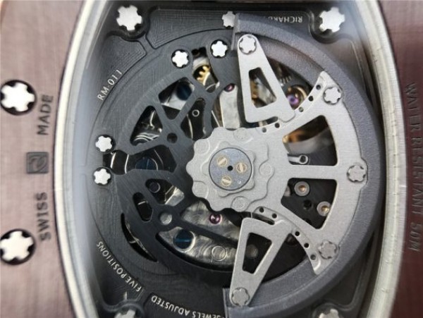 Replica Richard Mille RM011 Brown Ceramic RG Chrono Skeleton Dial Black Rubber Strap A7750
