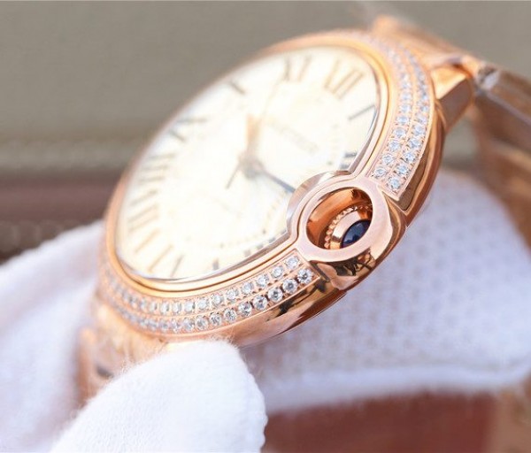 Replica Cartier Ballon Bleu 36mm RG White Textured Dial Diamond Bezel