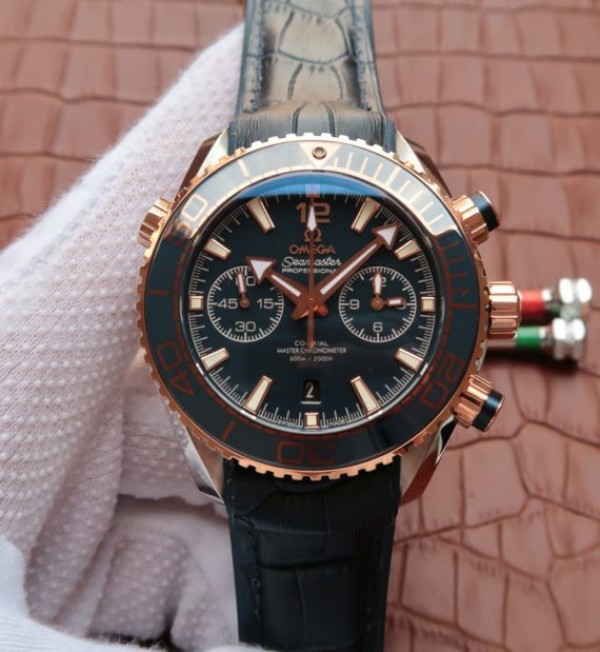 Replica Omega OMF Planet Ocean Master Chronometer SS/RG Blue Bezel Blue Dial Leather Strap A9901