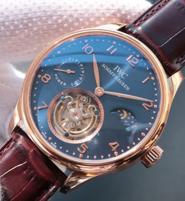 Replica IWC Portuguese Tourbillon Power Reserve Moonphase RG Blue Dial