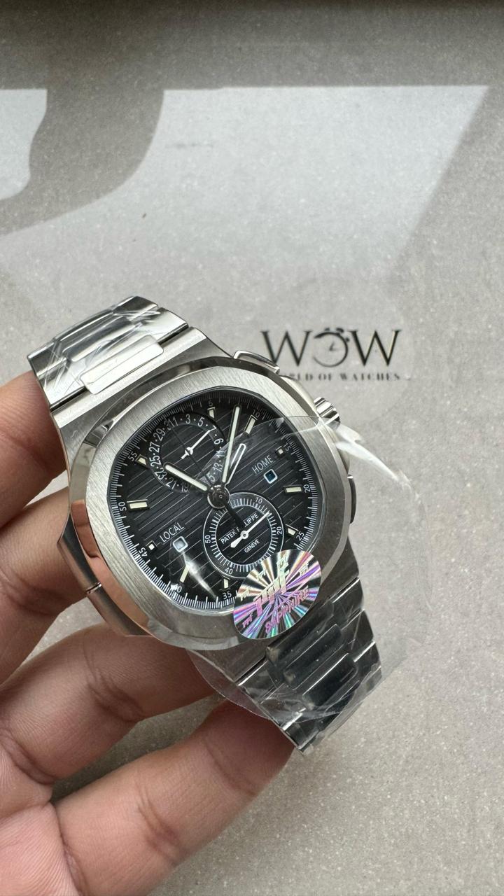 Replica PATEK PHILIPPE PPF Nautilus Chronograph Travel 5990 SS Grey Dial Stick on SS Bracelet A28-520