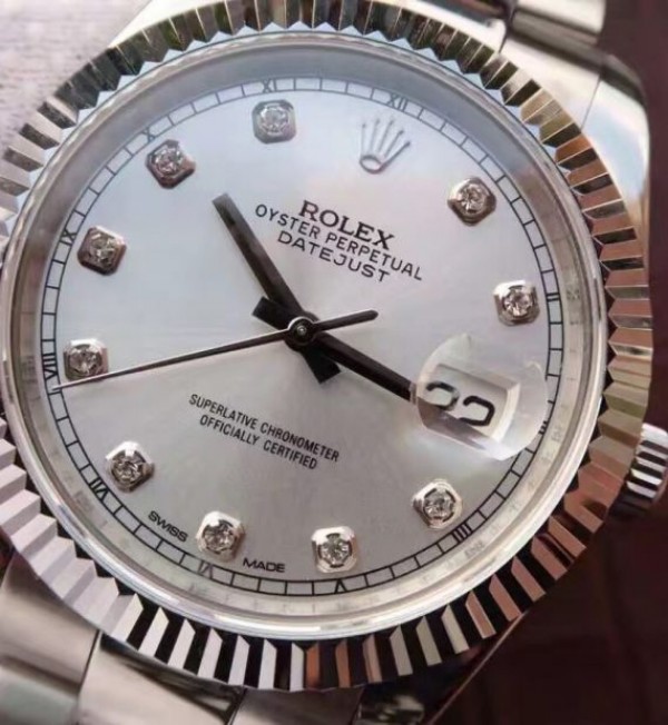 Replica Rolex DateJust 41mm 126334 Fluted Bezel White Dial Diamonds Markers SS Jubilee Bracelet A3235