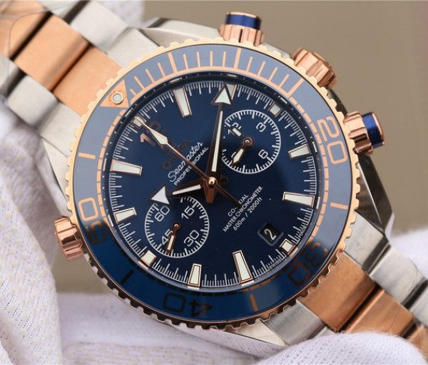 Replica Omega OMF Planet Ocean Master Chronometer SS/RG Blue Polished Bezel Blue Dial SS/RG Bracelet A9901