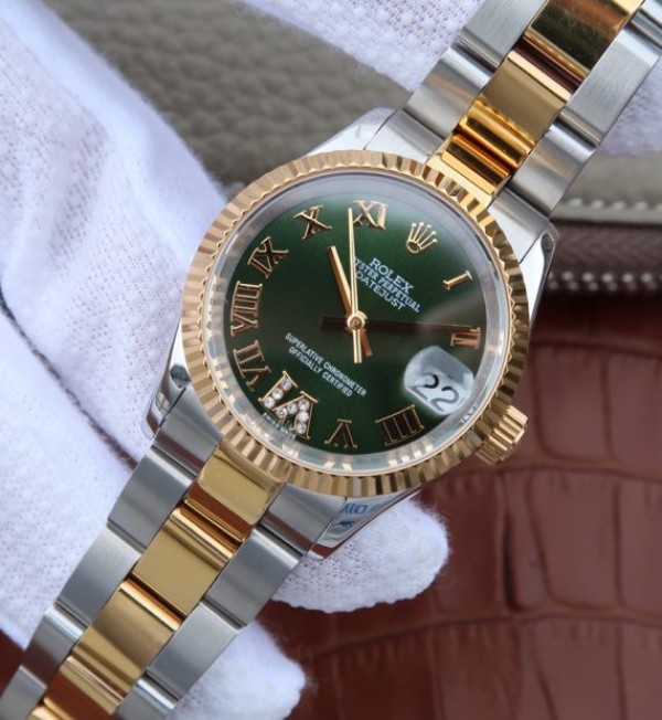 Replica Rolex DateJust 31mm 178383 RG Fluted Bezel Blue Dial A2235