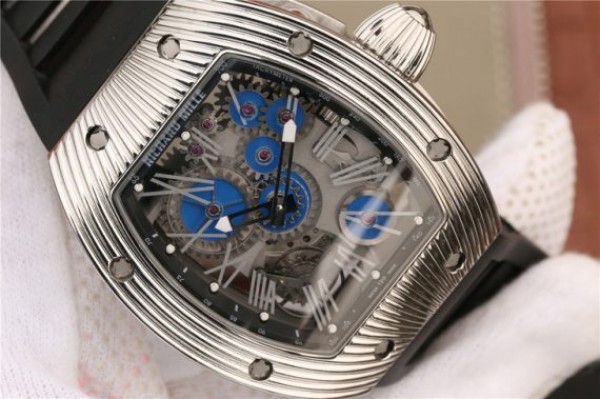 Replica Richard Mille RM018 Hommage a Boucheron SS Yellow Skeleton Dial Blue Rubber Strap 6T51