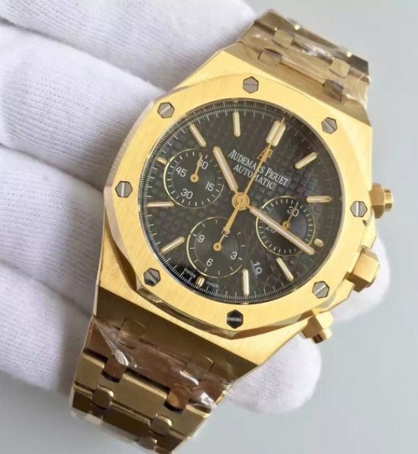 Replica Audemars Piguet Royal Oak Chronograph 26320 YG Black Dial YG Bracelet A7750