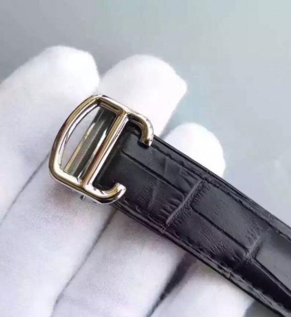Replica Cartier Ballon Bleu 40mm Diamonds Bezel Black Dial Leather Strap MIYOTA9015