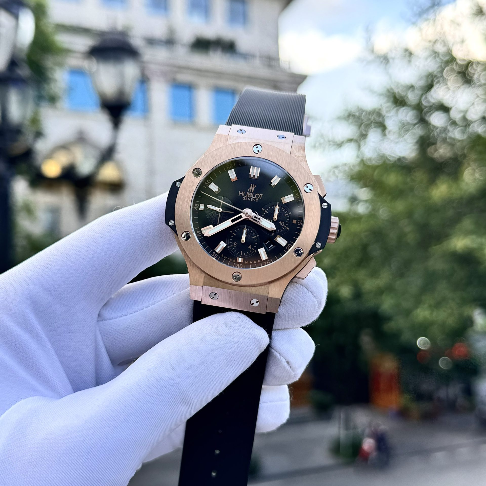 Hublot Fake Watches Big Bang Chronograph King Gold Black Dial 44mm