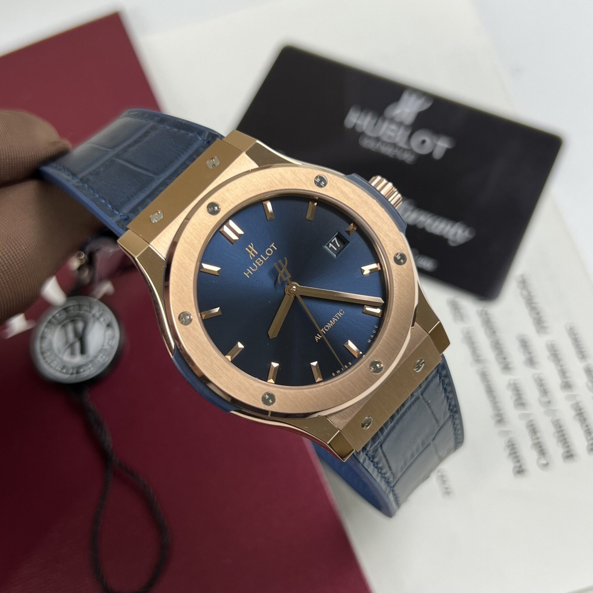 Hublot Replica Watch Classic Fusion King Gold Blue Dial JJF Factory 42mm