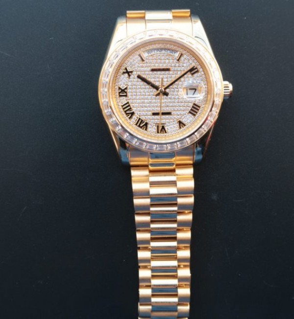 Replica Rolex Day-Date II RG Diamonds Full Bezel/Dial Roman Markers RG Bracelet A3255