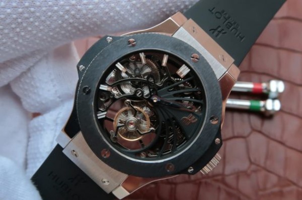 Replica Hublot Big Bang Ceramic Bezel Skeleton Tourbillon SS