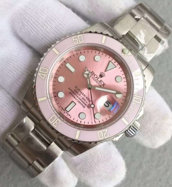 Replica Rolex Submariner Lady SS Pink Bezel Pink Dial SS Bracelet A2836