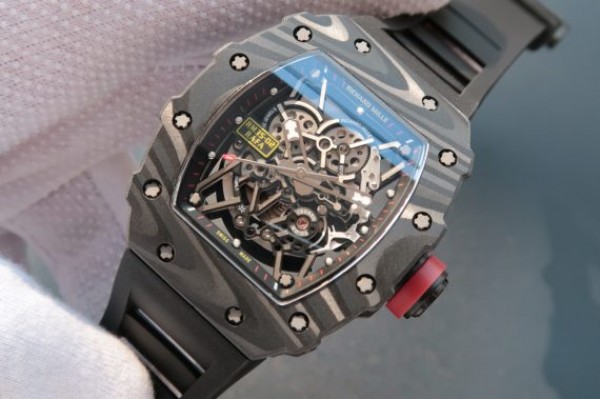 Replica Richard Mille RM035 Rafael Nadal Forge Carbon Titanium Case KVF Skeleton Dial Red Black Rubber Strap MIYOTA8215