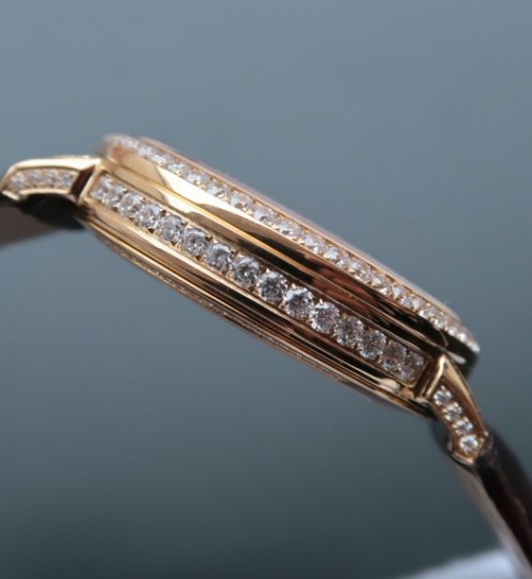 Replica Cartier Tourbillon YG Diamonds Dial Bezel Leather Strap