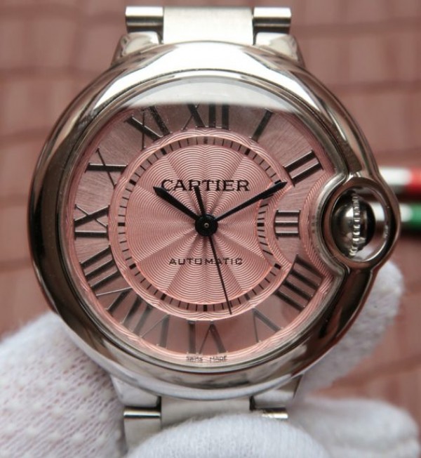 Replica Cartier Ballon Bleu 33mm SS Pink Textured Dial SS Bracelet SEIKO NH05A