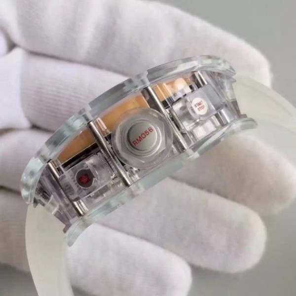 Replica Richard Mille RM011 Transparent Case RG/Black Bezel Skeleton Dial White Rubber Strap A7750