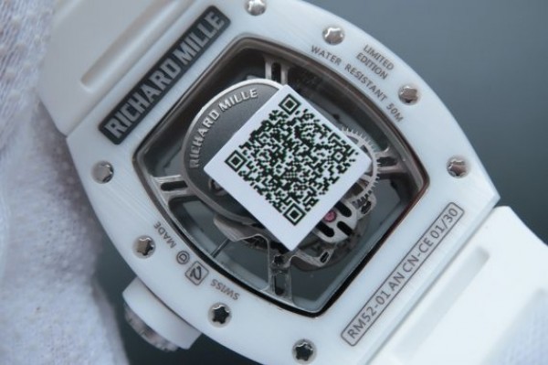 Replica Richard Mille RM052 White Ceramic Diamonds Skull Dial White Rubber Strap MIYOTA8215