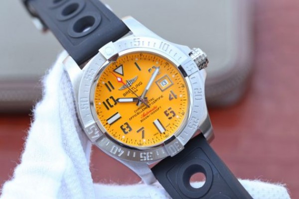 Replica Breitling Avenger II Seawolf SS GF Yellow Dial Black Rubber Strap A2824