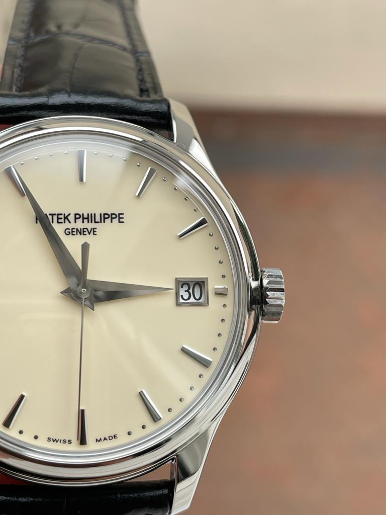Replica PATEK PHILIPPE Calatrava ZF 5298p Date off White Dial SS bezel ZF factory